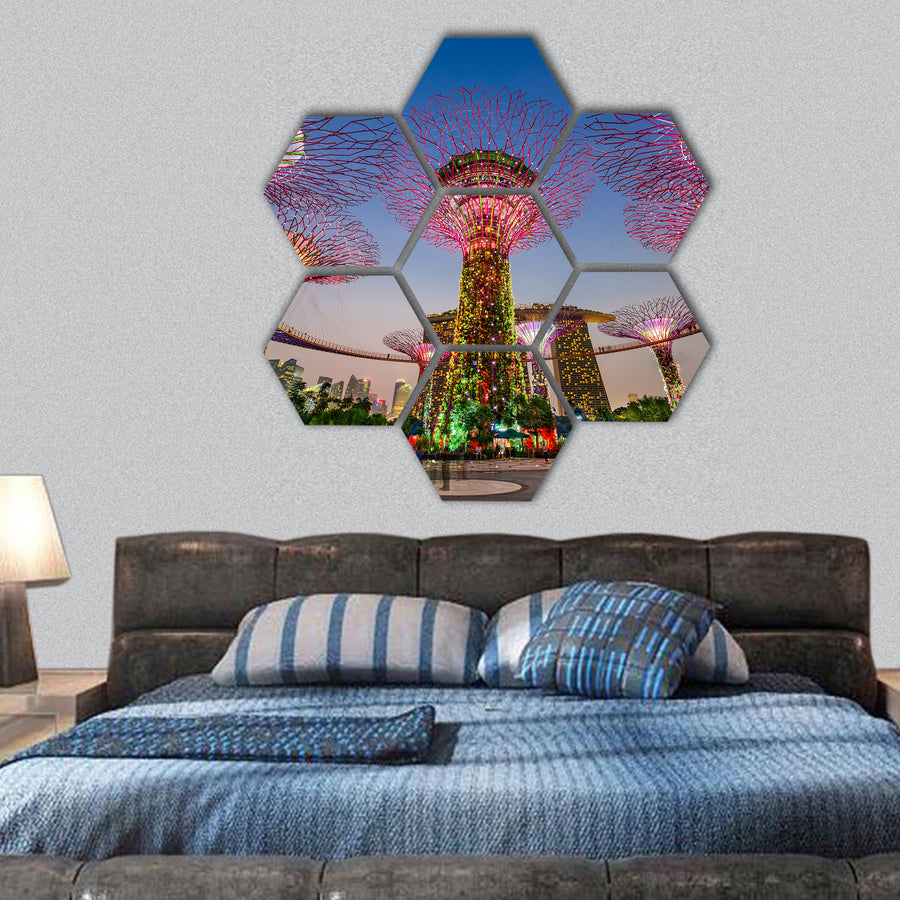 Super trees at Gardens by the bay hexagonal canvas wall art