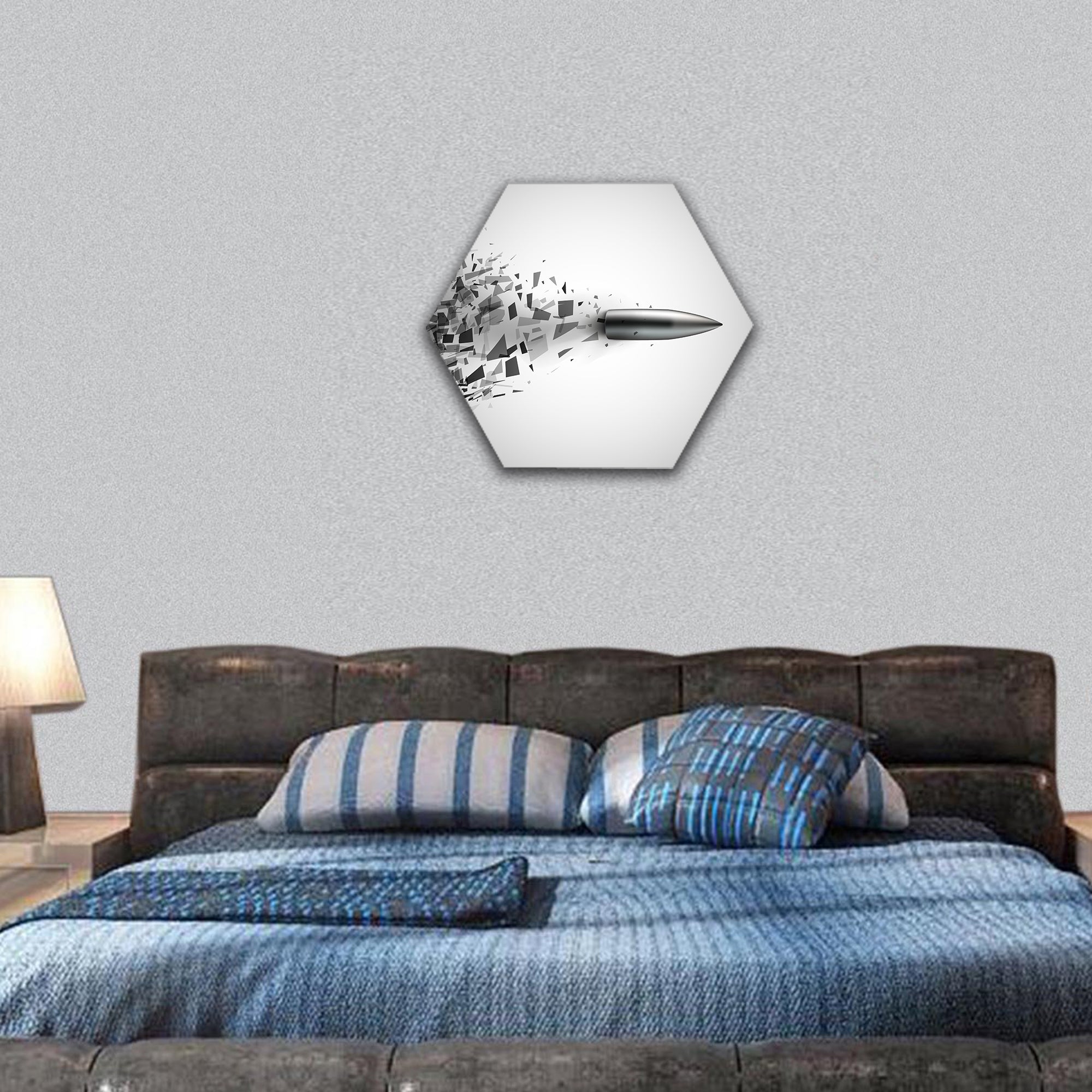 Bullet shot smashed the glass in the splinters hexagonal canvas wall art
