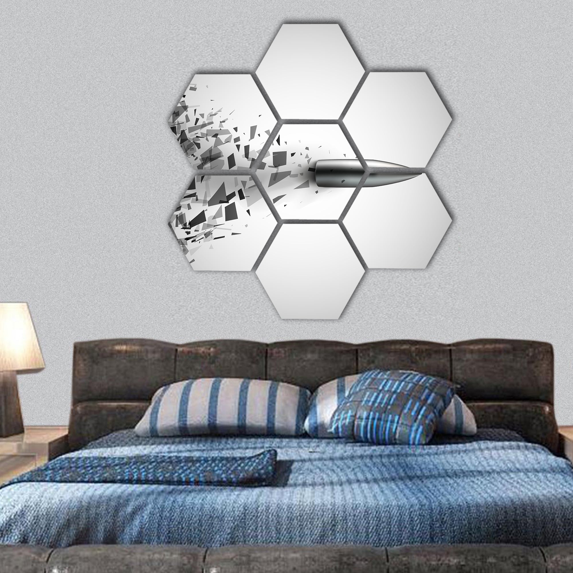 Bullet shot smashed the glass in the splinters hexagonal canvas wall art