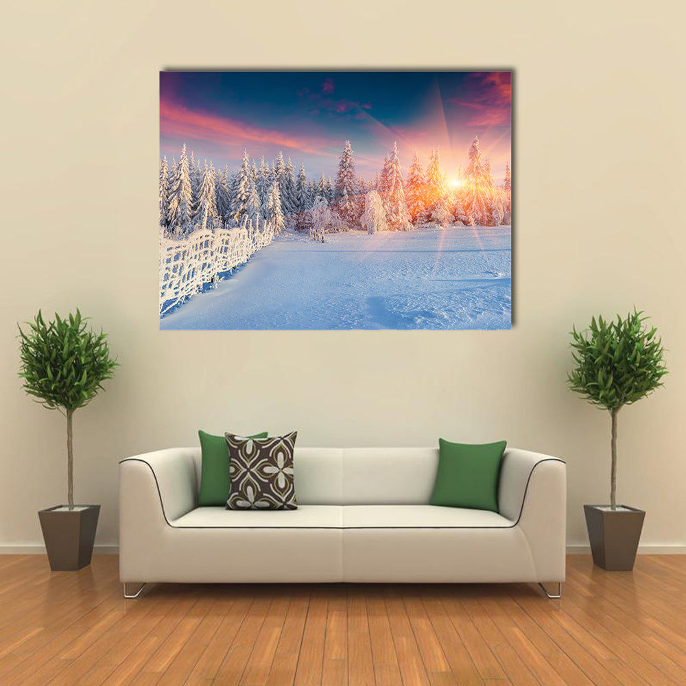 Colorful winter panorama in the Carpathian mountains multi panel canvas wall art