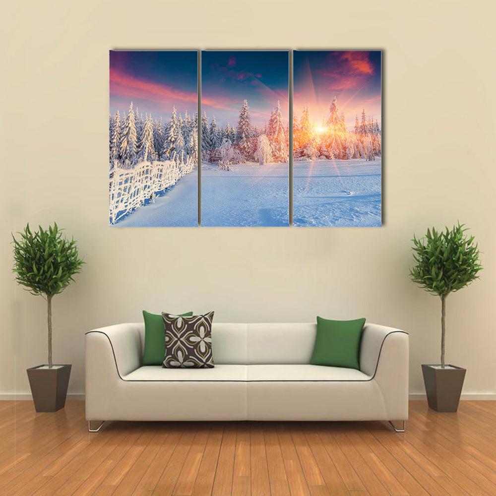 Colorful winter panorama in the Carpathian mountains multi panel canvas wall art