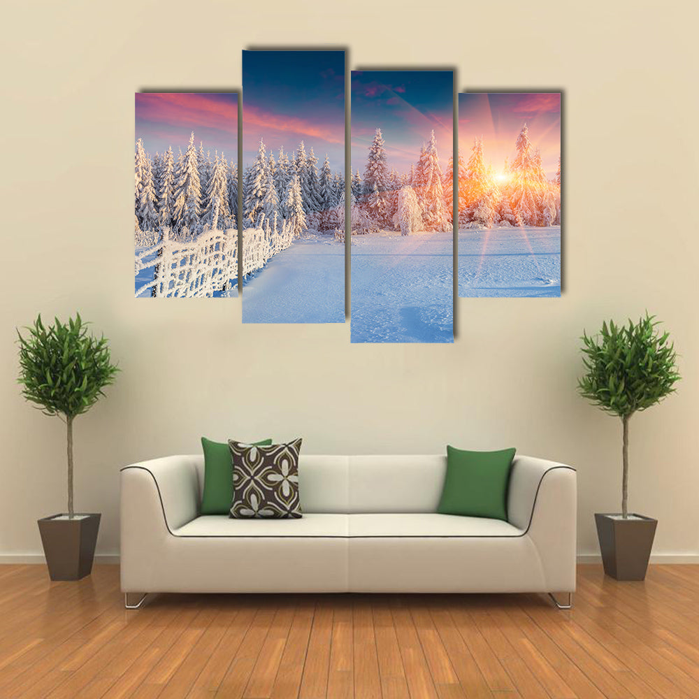 Colorful winter panorama in the Carpathian mountains multi panel canvas wall art