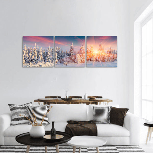 Colorful Winter at Carpathian mountains Panoramic Canvas Wall Art