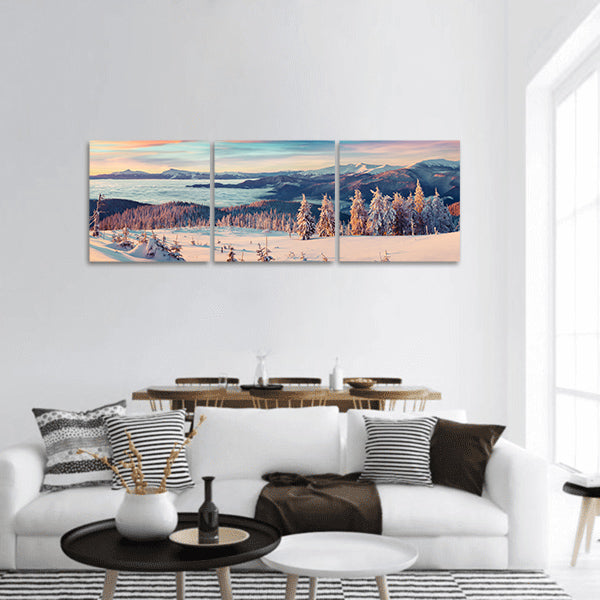 Colorful winter panorama of snowy mountains Panoramic Canvas Wall Art