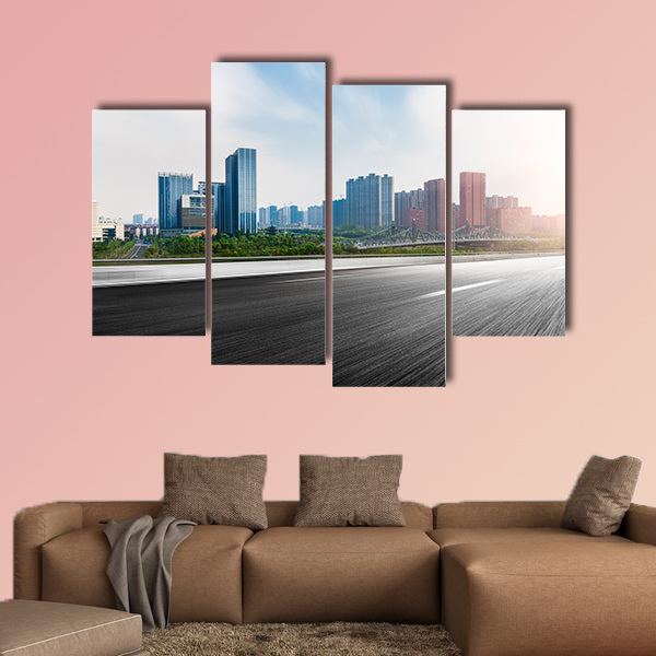 The city and the road in the modern office building background wall art