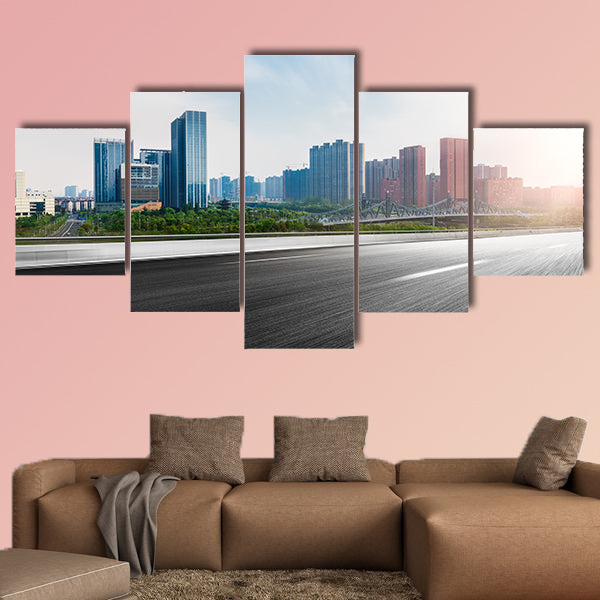 The city and the road in the modern office building background wall art