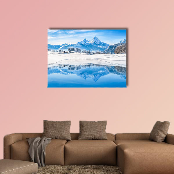 Winter wonderland scenery in the Alps with snowy mountain wall art
