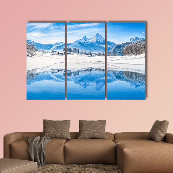 Winter wonderland scenery in the Alps with snowy mountain wall art