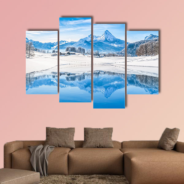 Winter wonderland scenery in the Alps with snowy mountain wall art