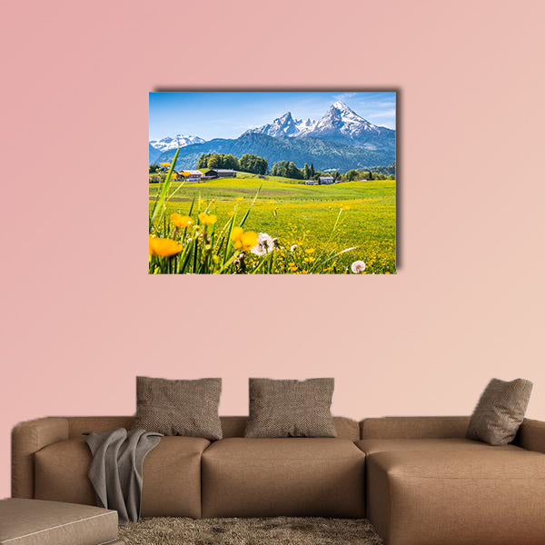 Idyllic  Alps with fresh green meadows, multi panel canvas wall art
