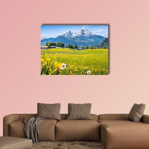 Idyllic landscape in the Alps with fresh green meadows, wall art