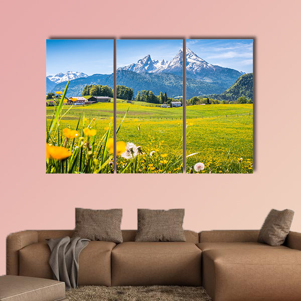 Idyllic landscape in the Alps with fresh green meadows, wall art