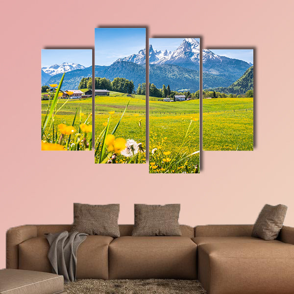 Idyllic  Alps with fresh green meadows, multi panel canvas wall art