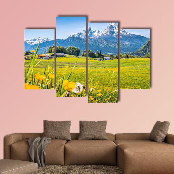 Idyllic landscape in the Alps with fresh green meadows, wall art