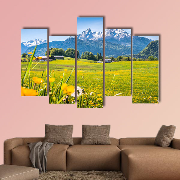 Idyllic landscape in the Alps with fresh green meadows, wall art