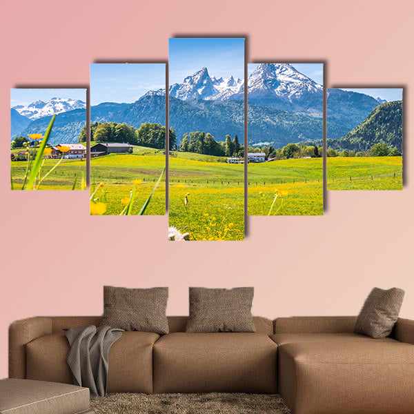 Idyllic  Alps with fresh green meadows, multi panel canvas wall art