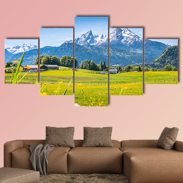Idyllic landscape in the Alps with fresh green meadows, wall art
