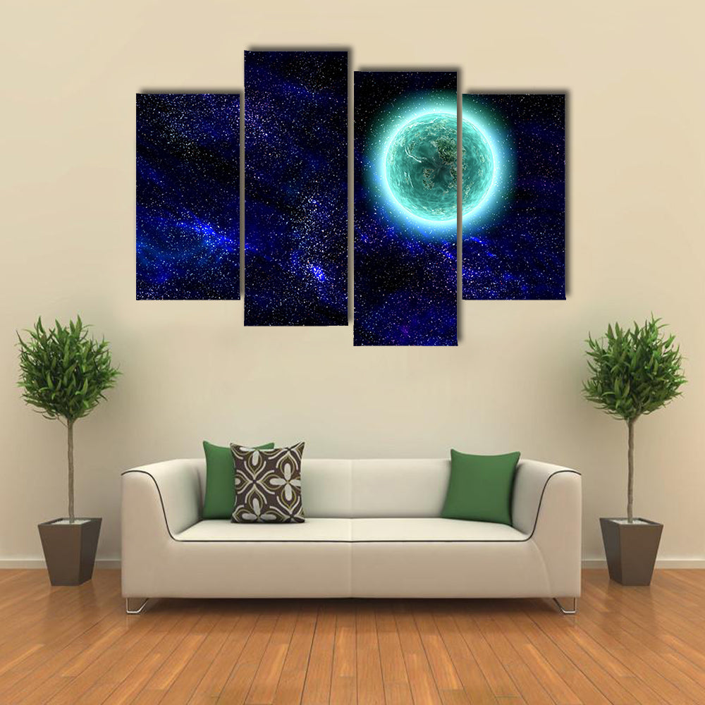Science Fiction Planet Complex Space Scene Illustration Multi Panel Canvas Wall Art
