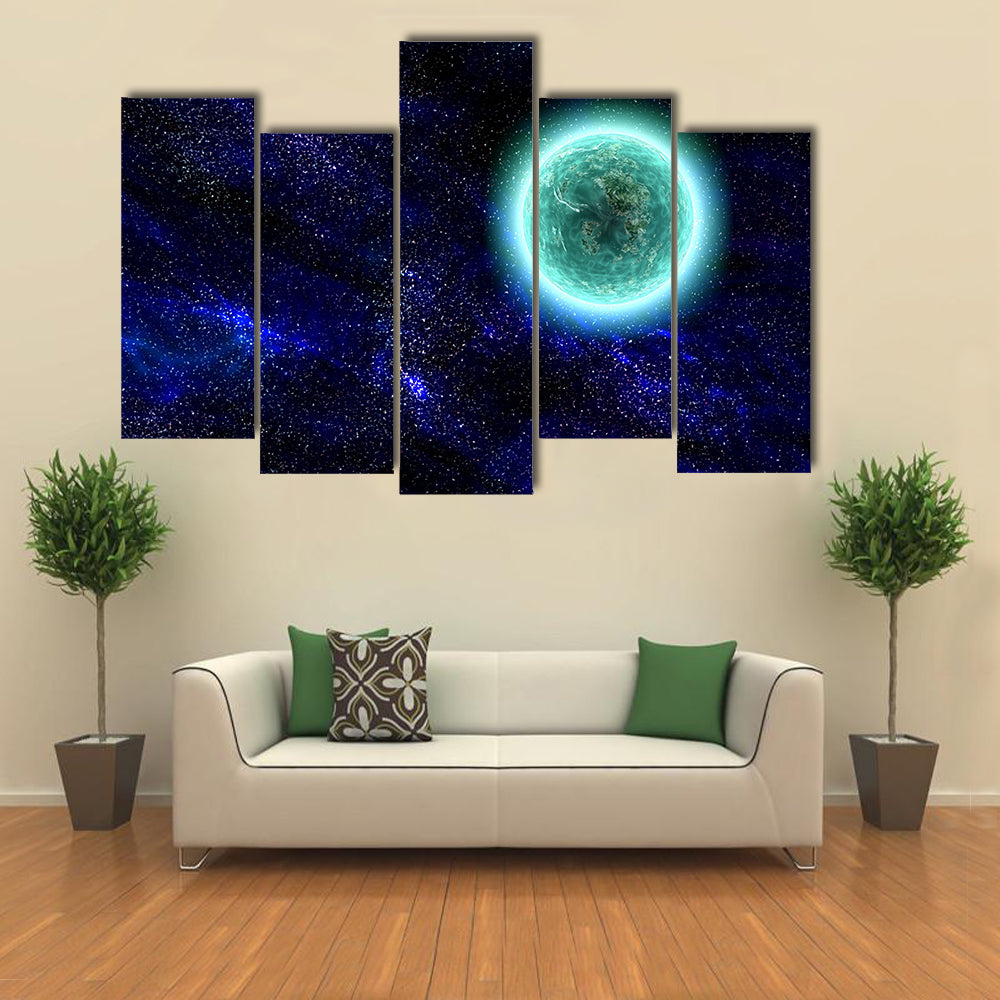Science Fiction Planet Complex Space Scene Illustration Multi Panel Canvas Wall Art