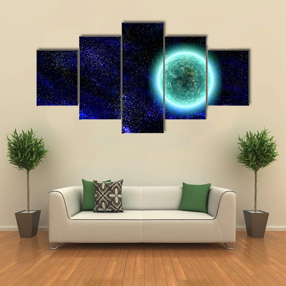 Science Fiction Planet Complex Space Scene Illustration Multi Panel Canvas Wall Art