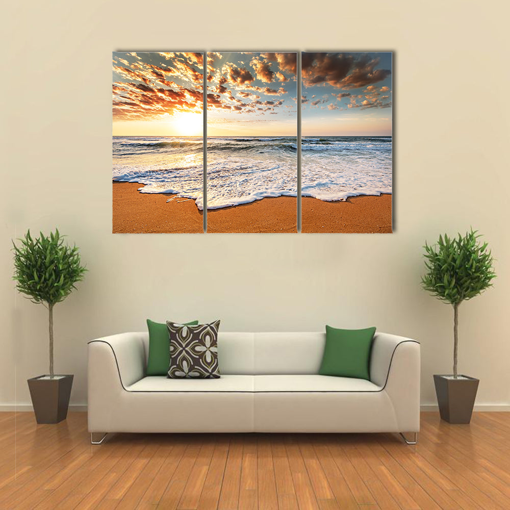 Brilliant ocean beach sunrise Multi panel canvas wall art