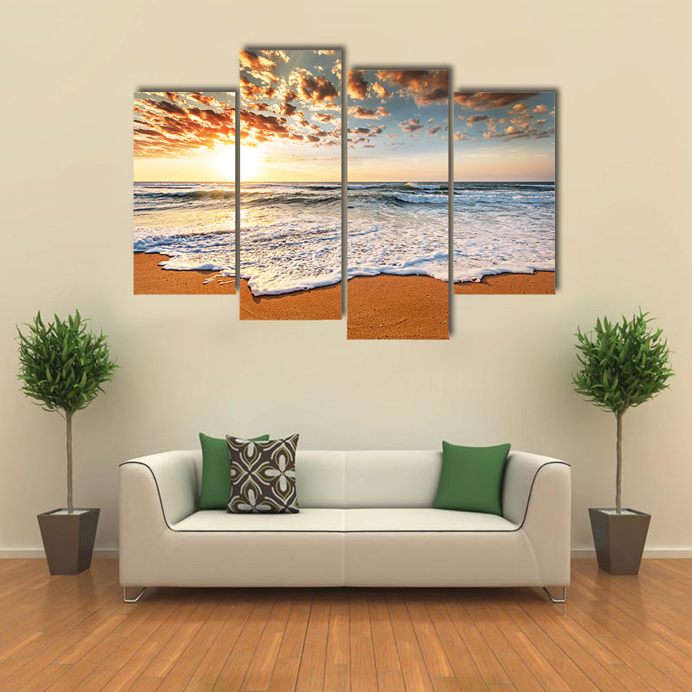 Brilliant ocean beach sunrise Multi panel canvas wall art