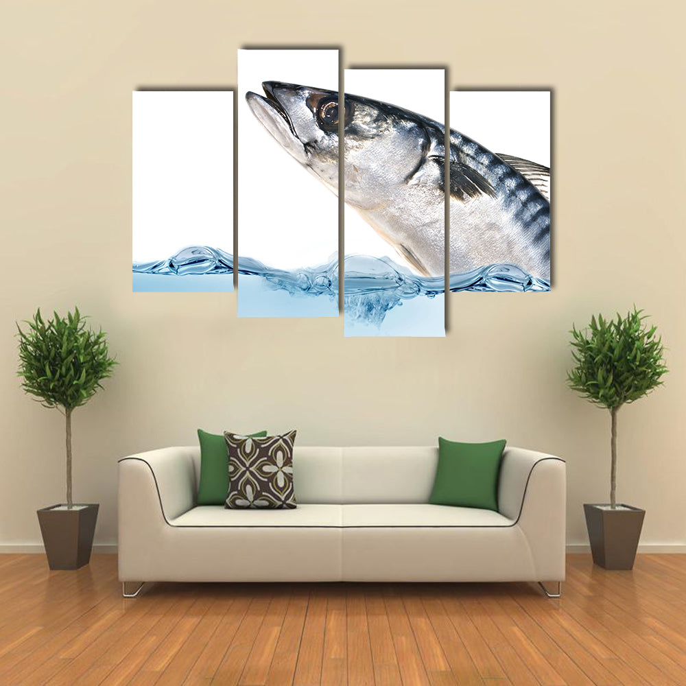 Fresh Mackerel Fish Jumping out of the Water. Multi Panel Canvas Wall Art