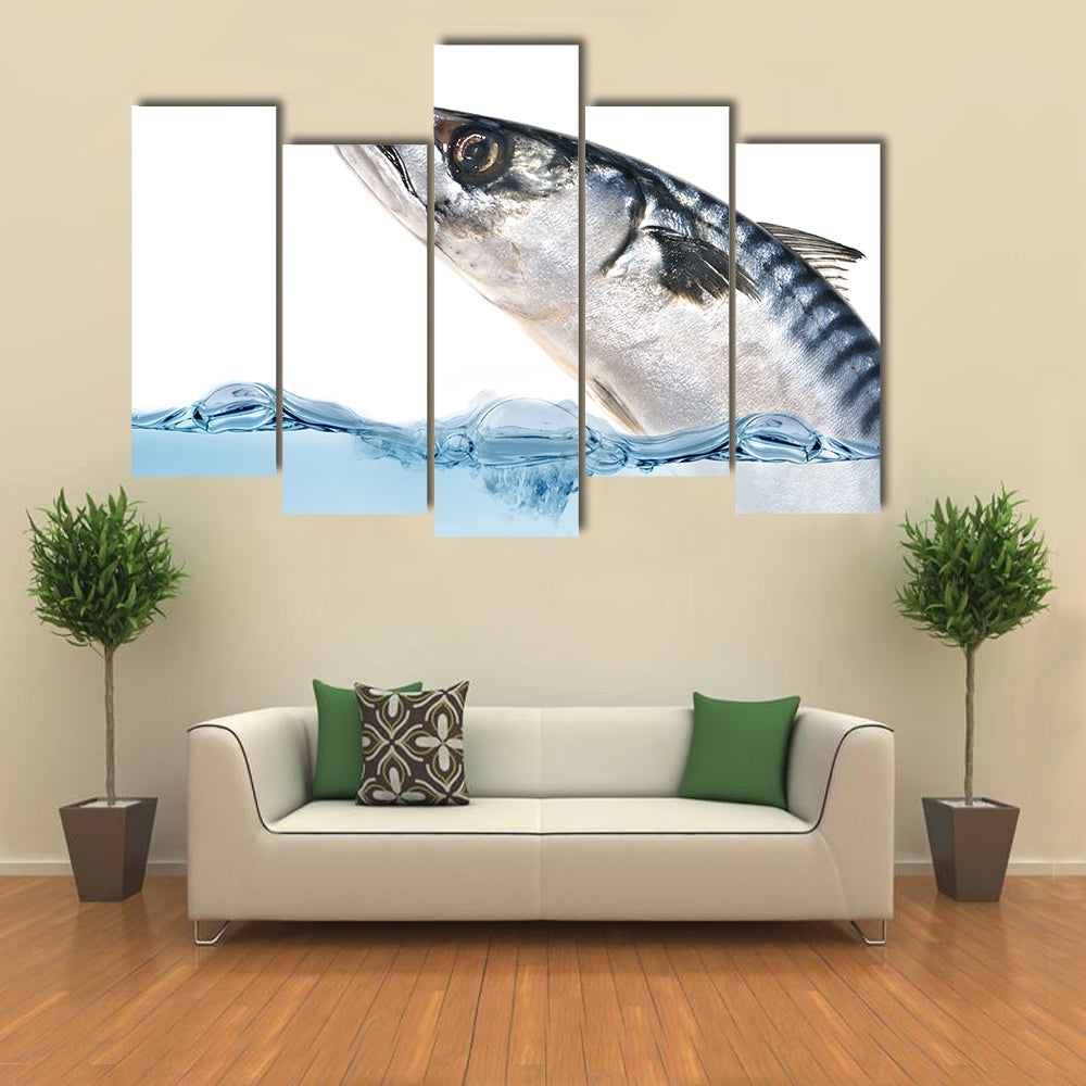 Fresh Mackerel Fish Jumping out of the Water. Multi Panel Canvas Wall Art