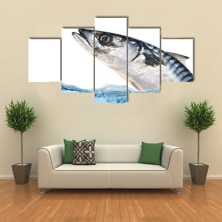 Fresh Mackerel Fish Jumping out of the Water. Multi Panel Canvas Wall Art