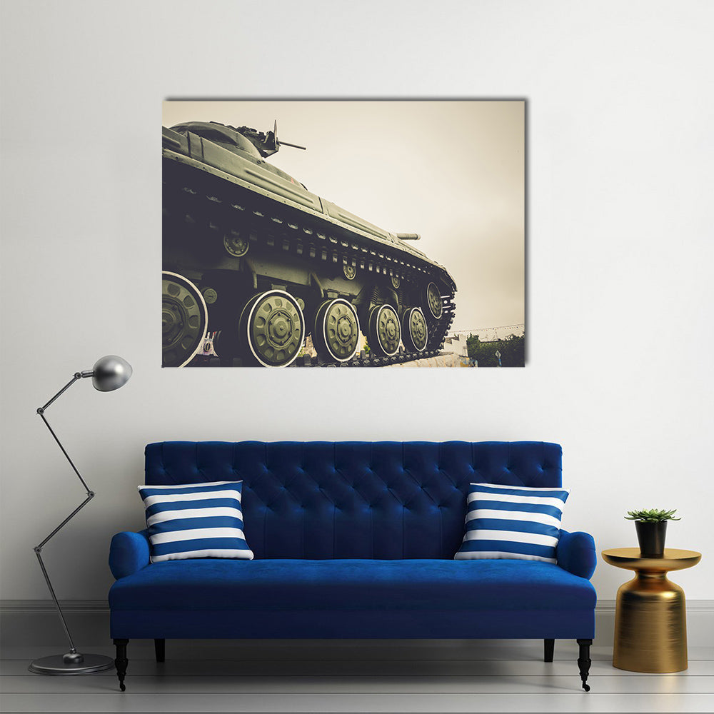 Scene Of A Vintage Tank In The City Multi Panel Canvas Wall Art