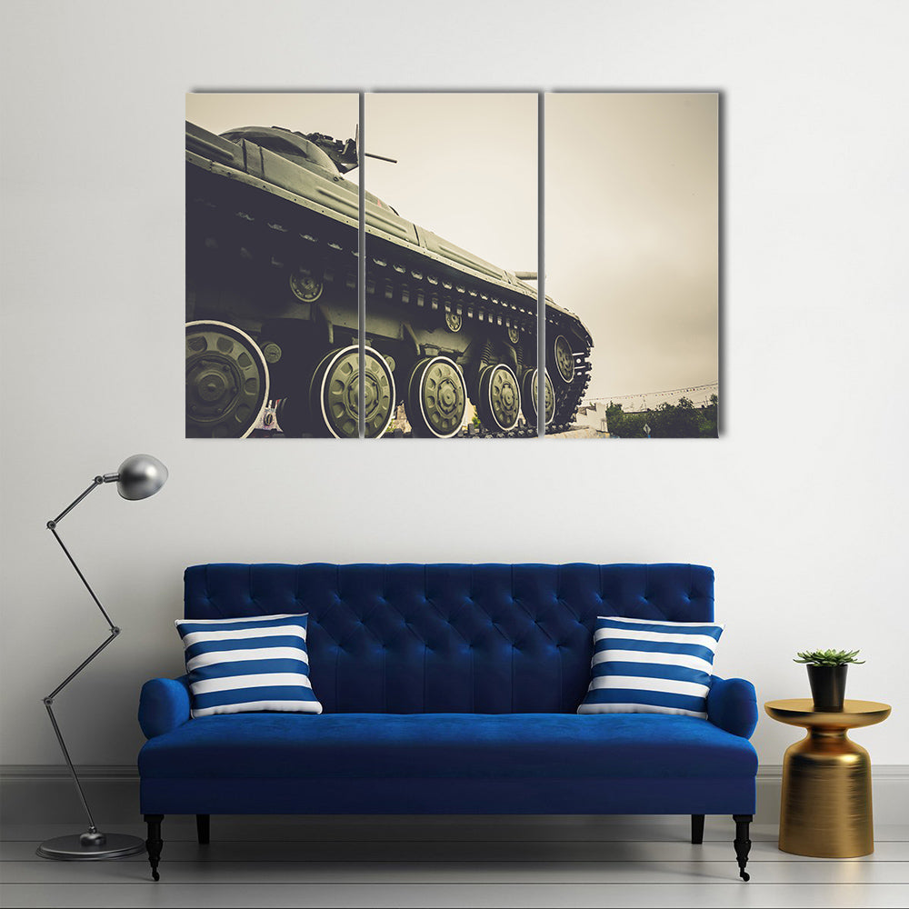 Scene Of A Vintage Tank In The City Multi Panel Canvas Wall Art