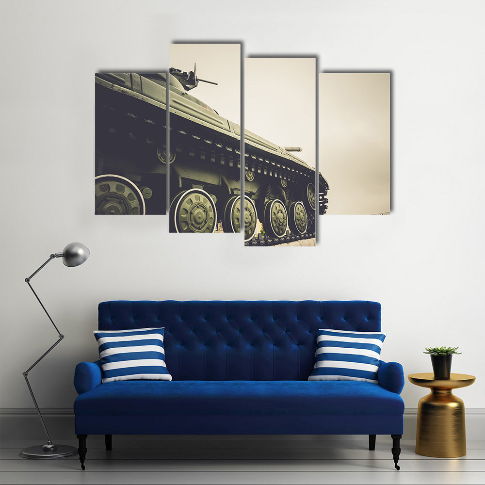 Scene Of A Vintage Tank In The City Multi Panel Canvas Wall Art
