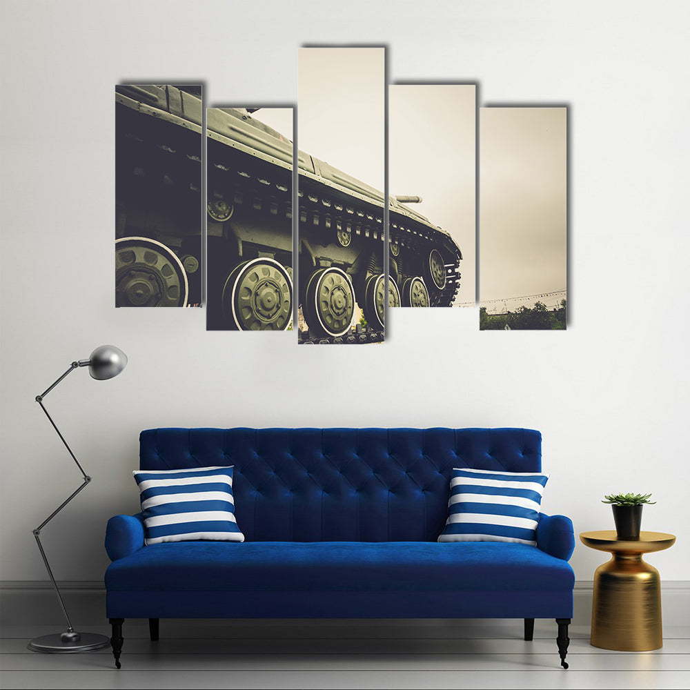 Scene Of A Vintage Tank In The City Multi Panel Canvas Wall Art