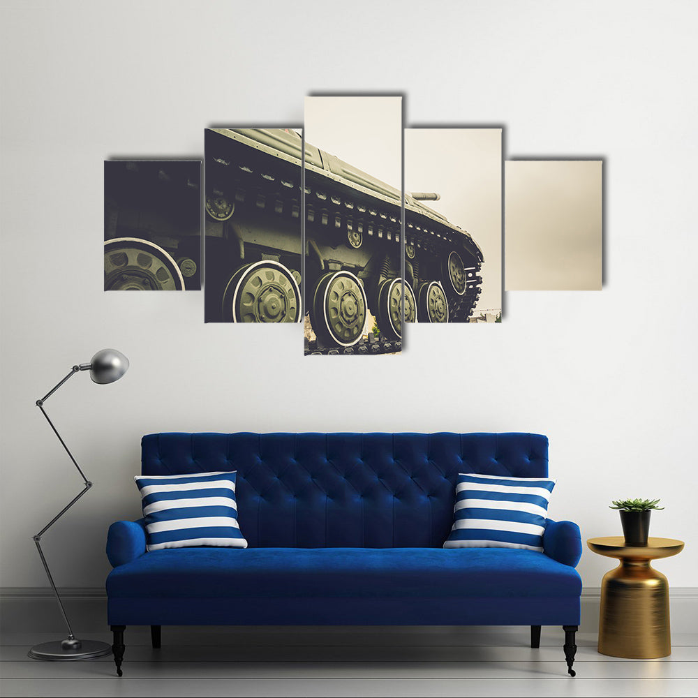 Scene Of A Vintage Tank In The City Multi Panel Canvas Wall Art