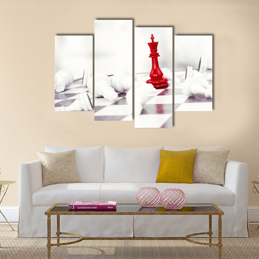 Red pawn chess wins against white pawns multi panel canvas wall art