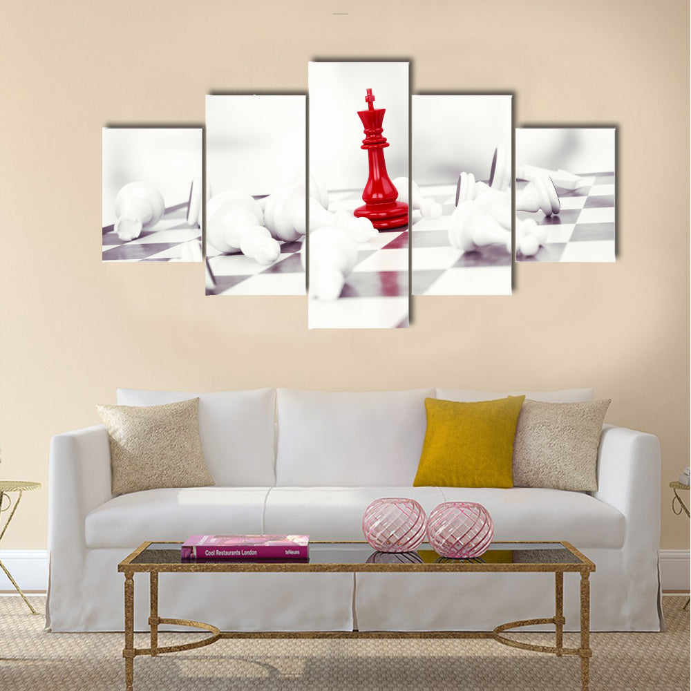 Red pawn chess wins against white pawns multi panel canvas wall art