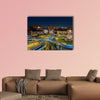 Spanish Square aerial view in Barcelona, Spain at night multi panel canvas wall art