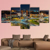 Spanish Square aerial view in Barcelona, Spain at night multi panel canvas wall art