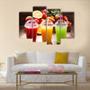 Fresh juices with fruits and vegetables on wooden background Multi panel canvas wall art