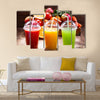 Fresh juices with fruits and vegetables on wooden background Multi panel canvas wall art