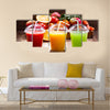 Fresh juices with fruits and vegetables on wooden background Multi panel canvas wall art