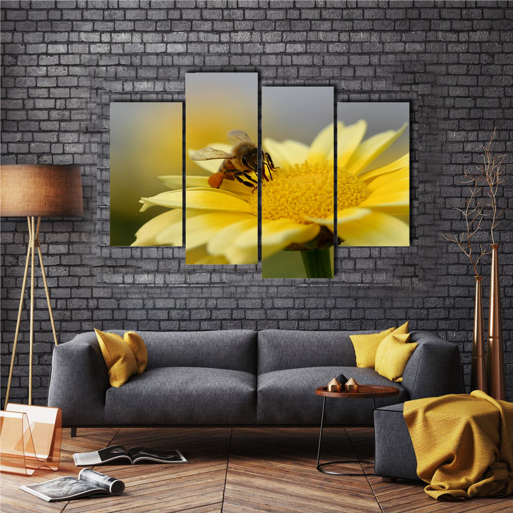 A Working Honey Bee, Collecting The Juice For The Family, Multi Panel Canvas Wall Art