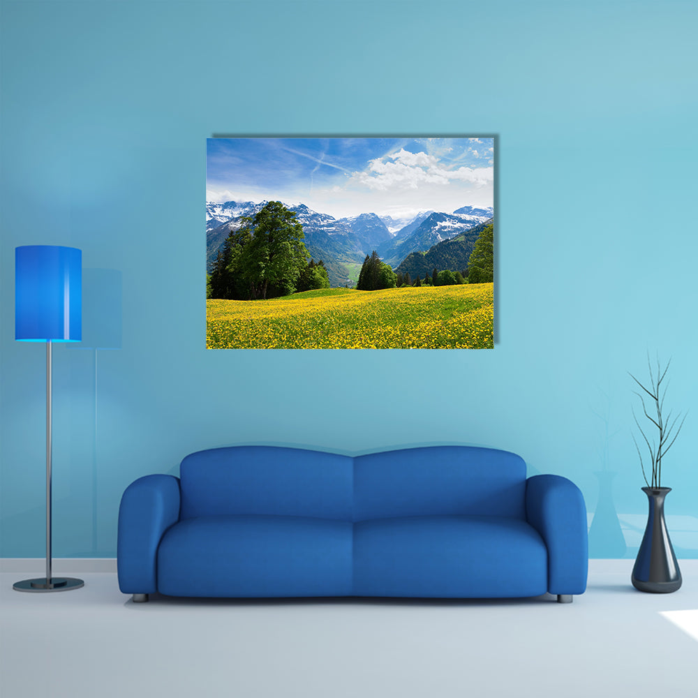 The Scenic view from Braunwald, Switzerland in spring Multi Panel Canvas Wall Art
