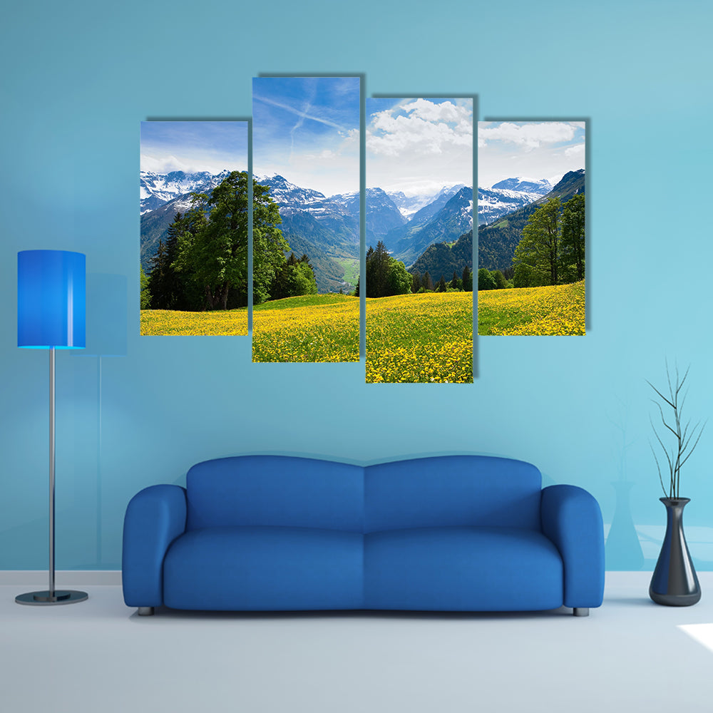 The Scenic view from Braunwald, Switzerland in spring Multi Panel Canvas Wall Art