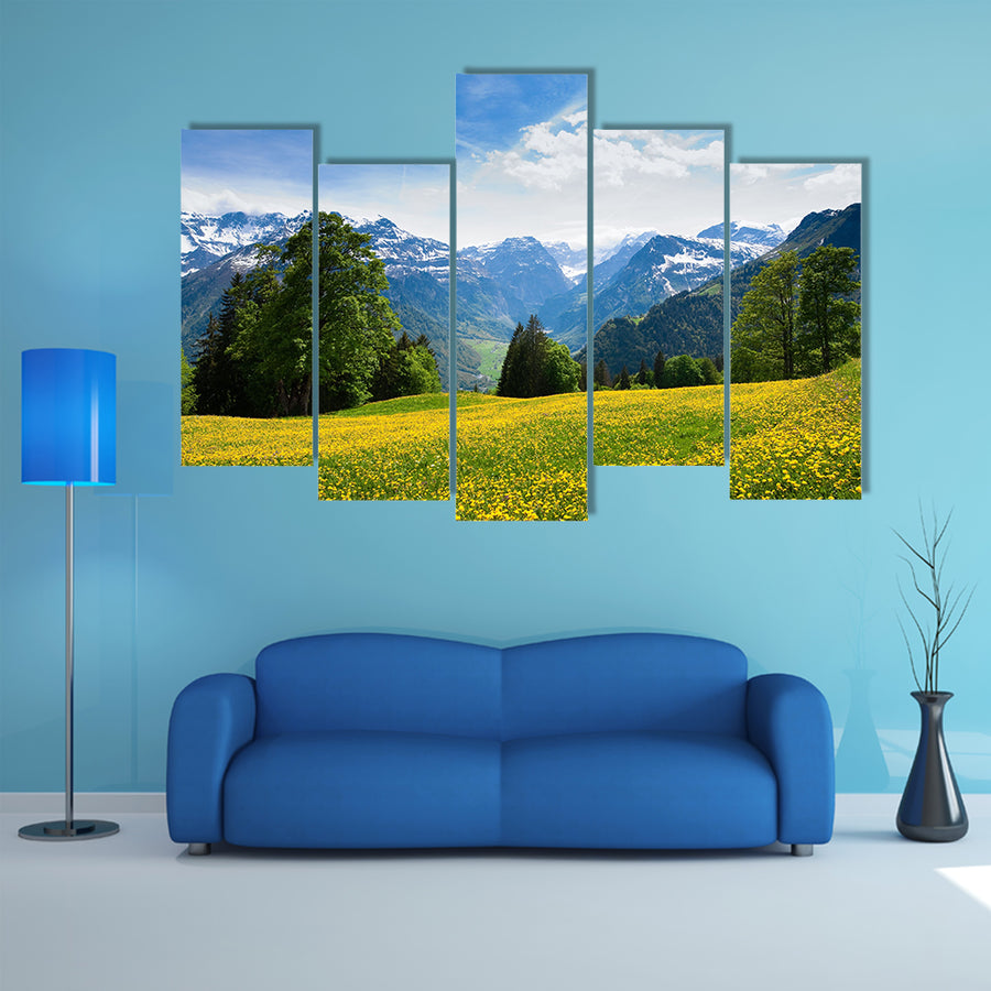 The Scenic view from Braunwald, Switzerland in spring Multi Panel Canvas Wall Art