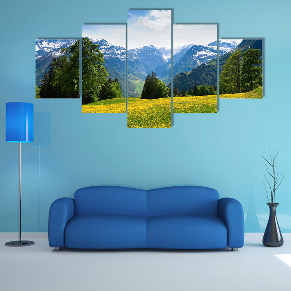 The Scenic view from Braunwald, Switzerland in spring Multi Panel Canvas Wall Art