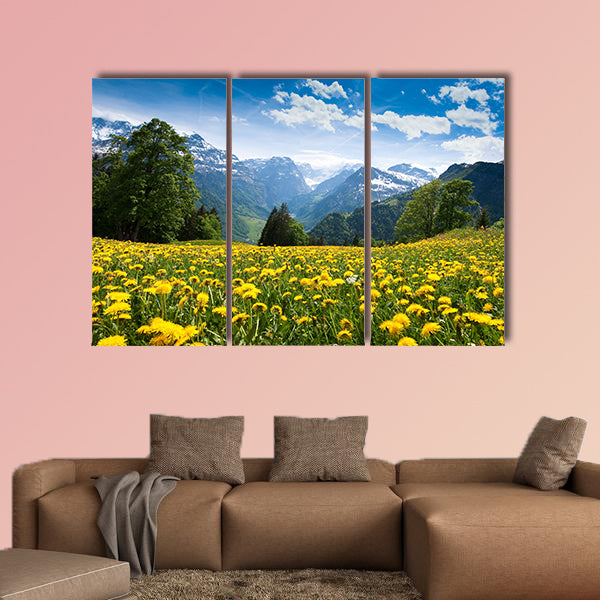Scenic view from Braunwald (Switzerland) in spring multi panel canvas wall art