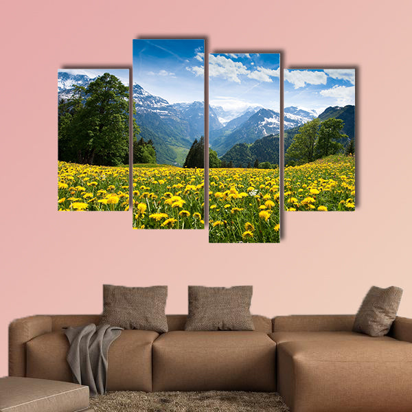 Scenic view from Braunwald (Switzerland) in spring multi panel canvas wall art