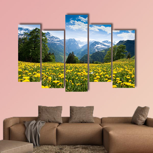 Scenic view from Braunwald (Switzerland) in spring multi panel canvas wall art