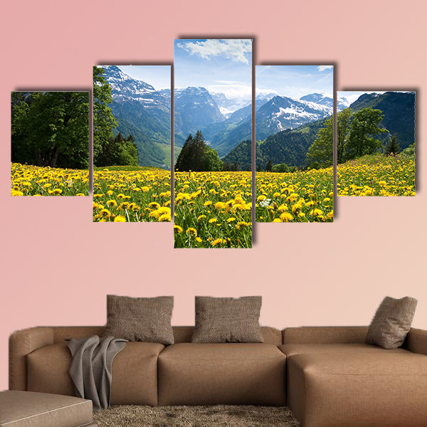 Scenic view from Braunwald (Switzerland) in spring multi panel canvas wall art